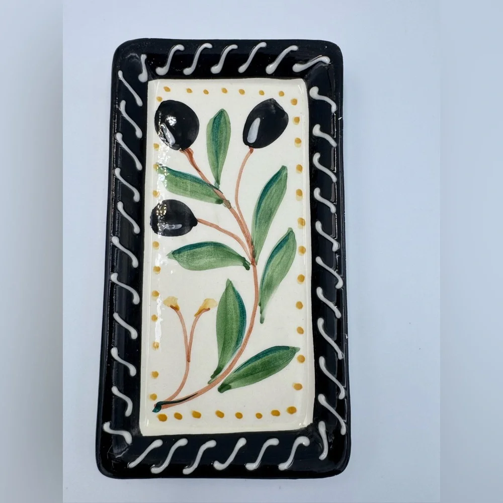 Crate & Barrel Debby Segura‎ Olive Pepper Tray Set Italy 1999 Ceramic